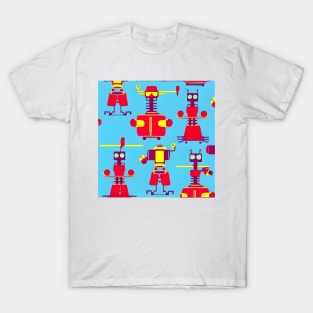 Robots on blue background T-Shirt